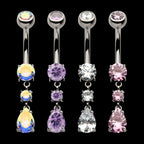 Internally Threaded Double Dangle Prong Set Round and Teadrop Gem Navel Earring / Nosering – Titanium