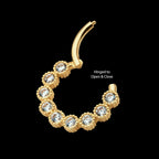 14Kt Yellow Gold with 9-Cluster Bezel Set Clear CZ Beaded Edge Front Facing Hinged Segment Clicker