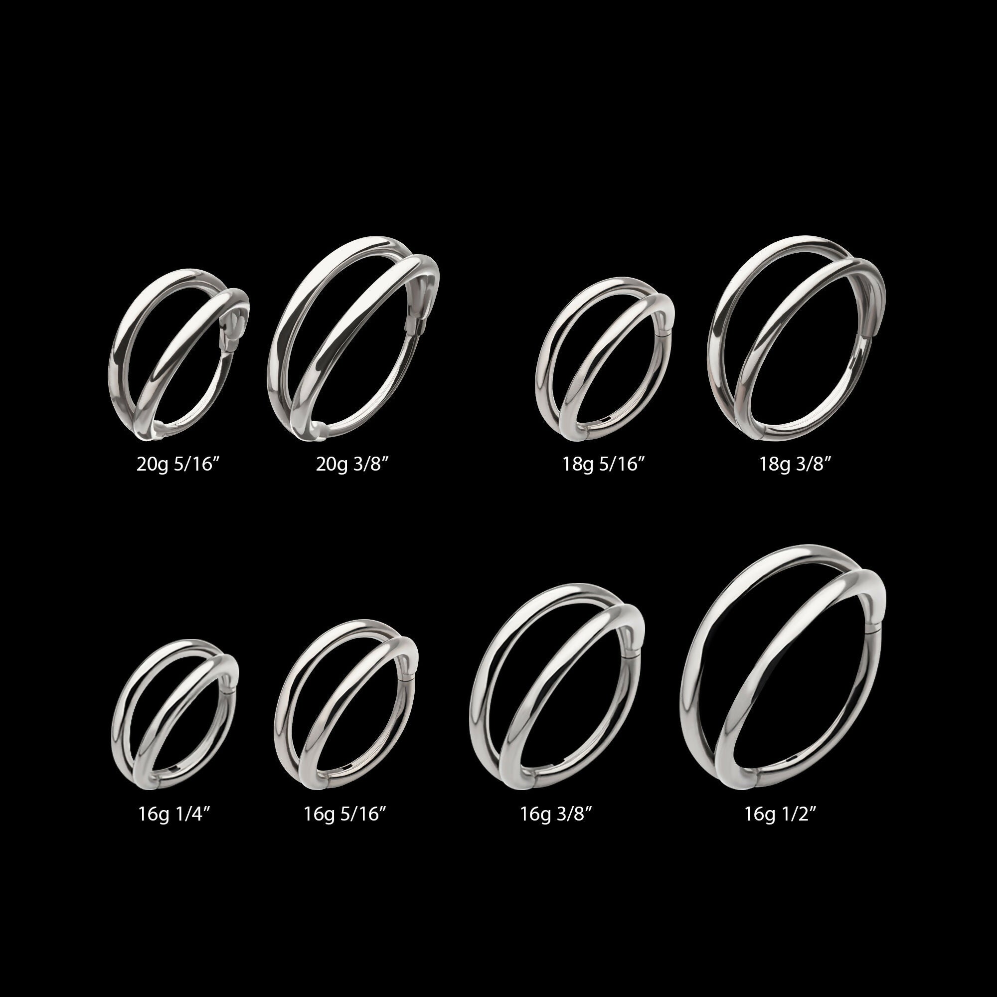 Double Hoop Side Facing Hinged Segment Clicker Earring / Nosering – Titanium
