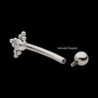 Internally Threaded with Tri Beads Set & Bezel Set Clear AAA CZ Fixed Top Curved Barbell Earring / Nosering – Titanium