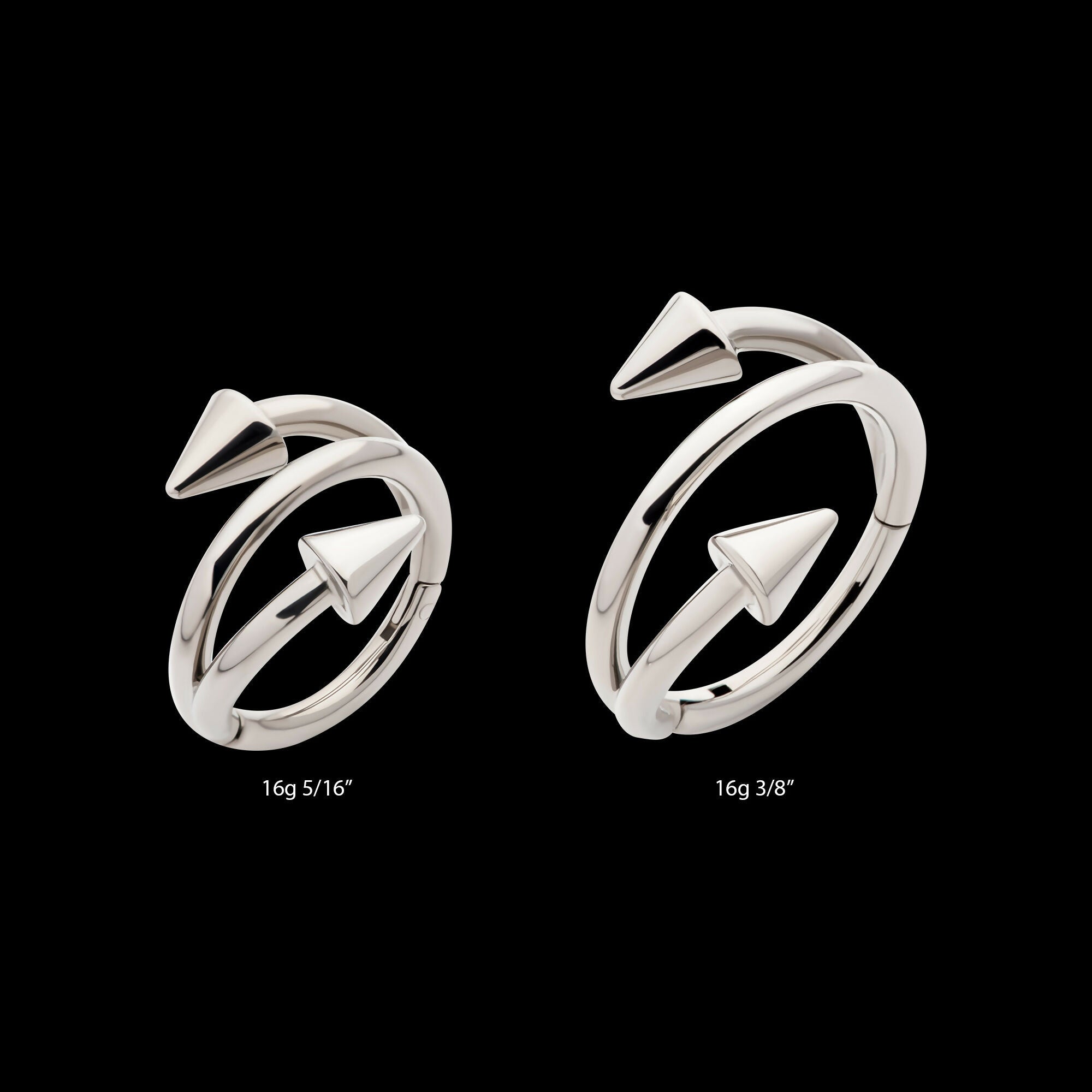 Double Ended Twist Side Facing Hinged Segment Clicker with Spikes Hoop Earring / Nosering – Titanium