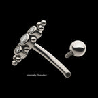 Internally Threaded with Beaded Bezel Set CZ 3-Cluster Fixed Top Curved Barbell Earring / Nosering – Titanium