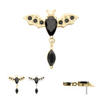 Prong Set Gem Flying Bat with Black Marquise Dangle Flatback Stud Earring / Nosering - Gem in 14Kt Gold