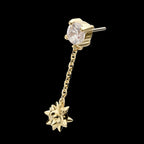 14Kt Gold Threadless Prong Set Gem Top with Mace Ball Dangle