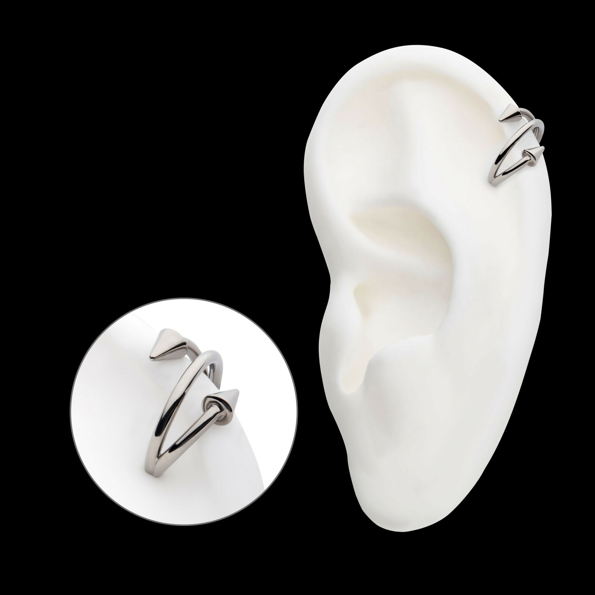 Double Ended Twist Side Facing Hinged Segment Clicker with Spikes Hoop Earring / Nosering – Titanium