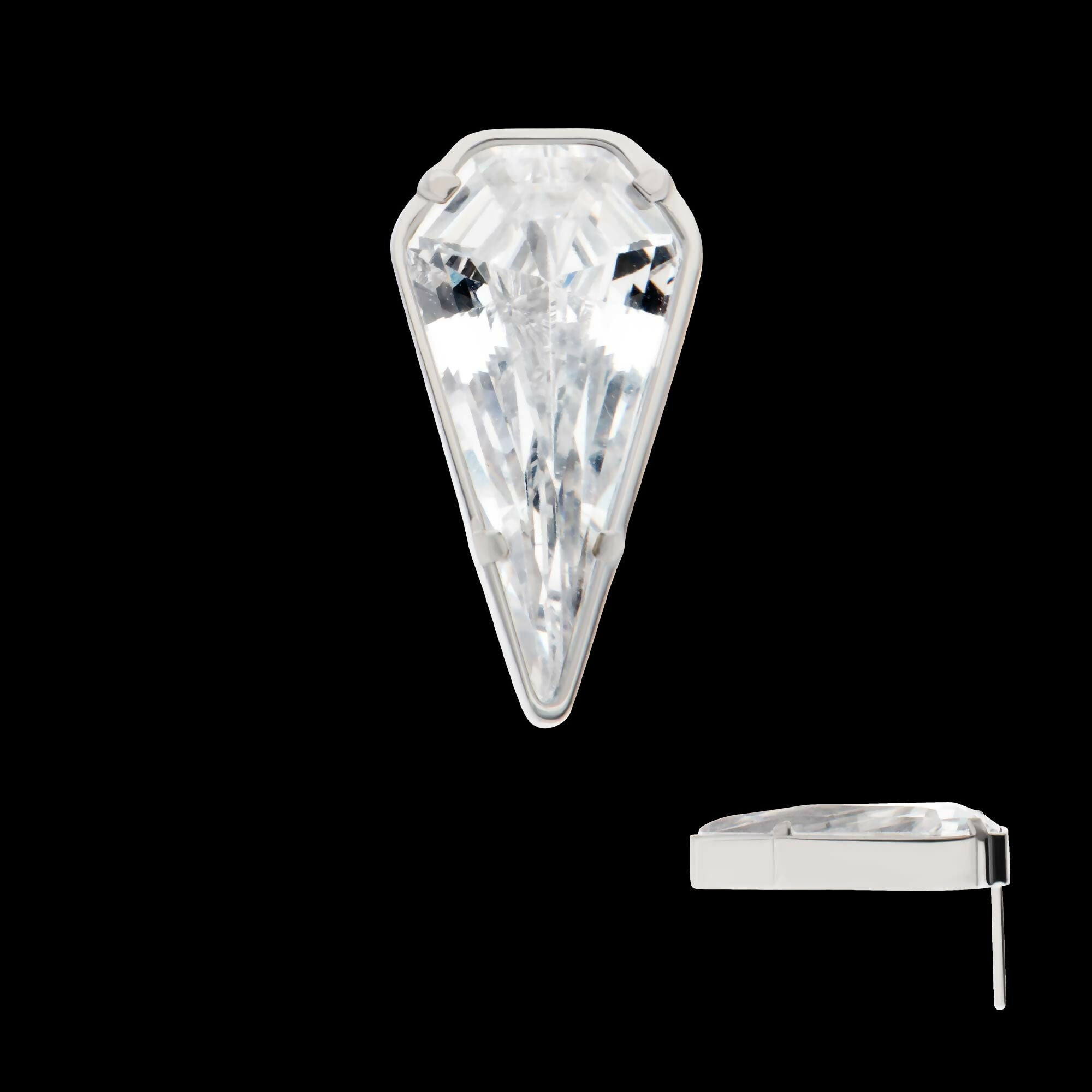 Titanium Threadless Prong Set Kite Shape CZ Top