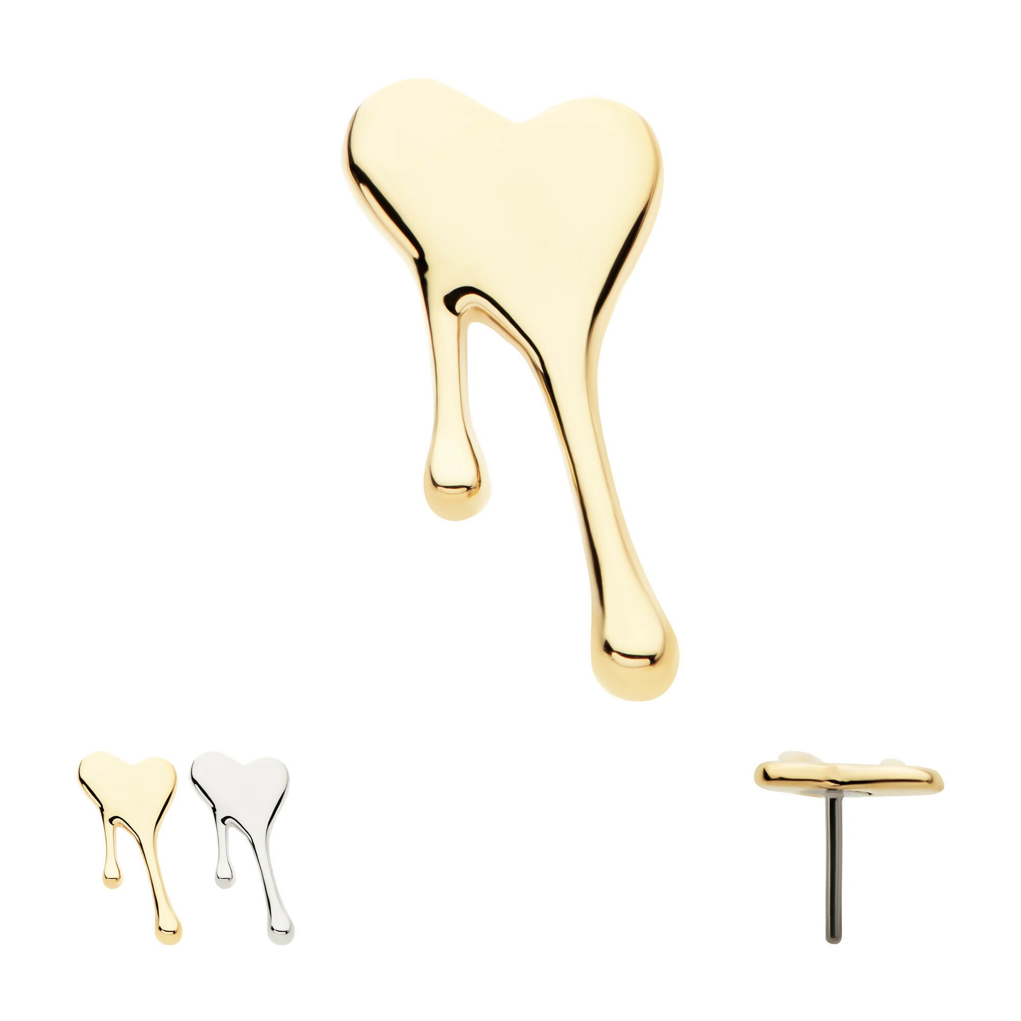 Bleeding Heart Flatback Stud Earring / Nosering - 14Kt Gold