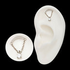 Titanium Threadless Curved Bar Top with Dangle Chain & Prong Set Round AAA CZ