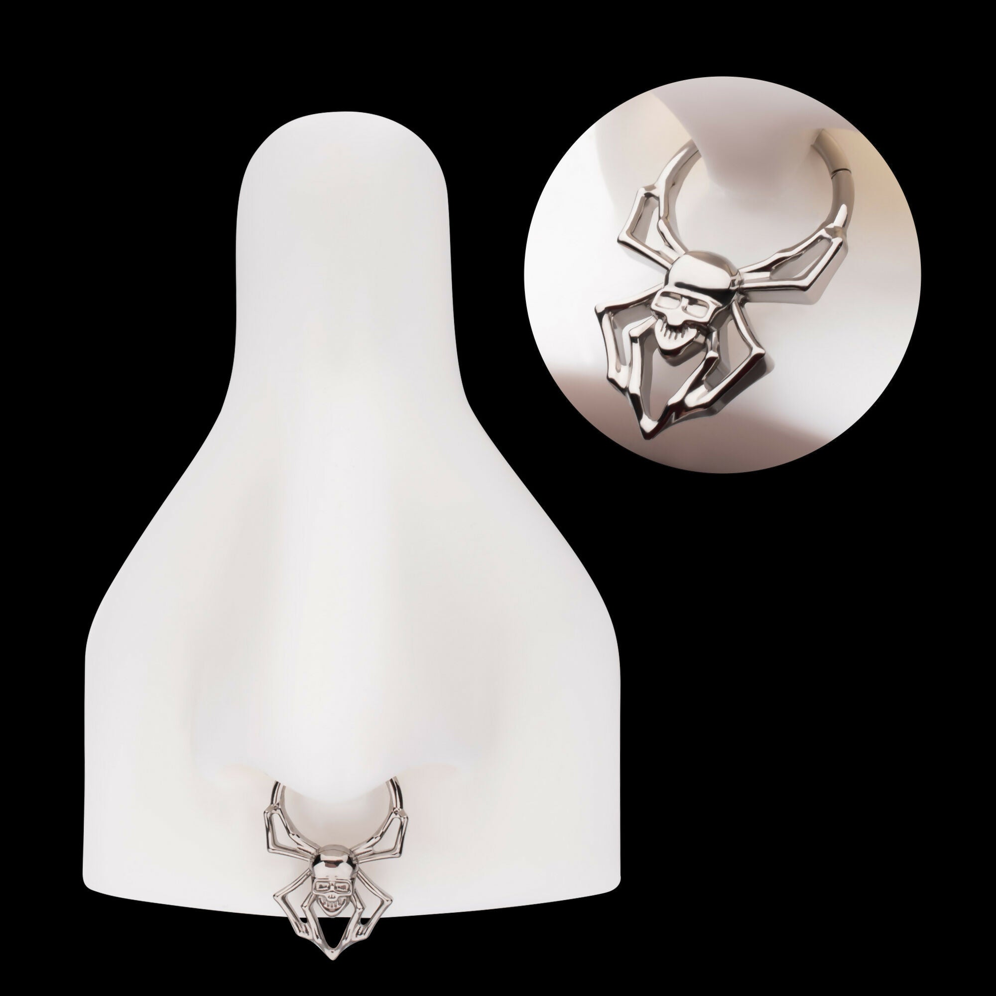 Spider Skull Front Facing Hinged Segment Clicker Hoop Earring / Nosering – Titanium