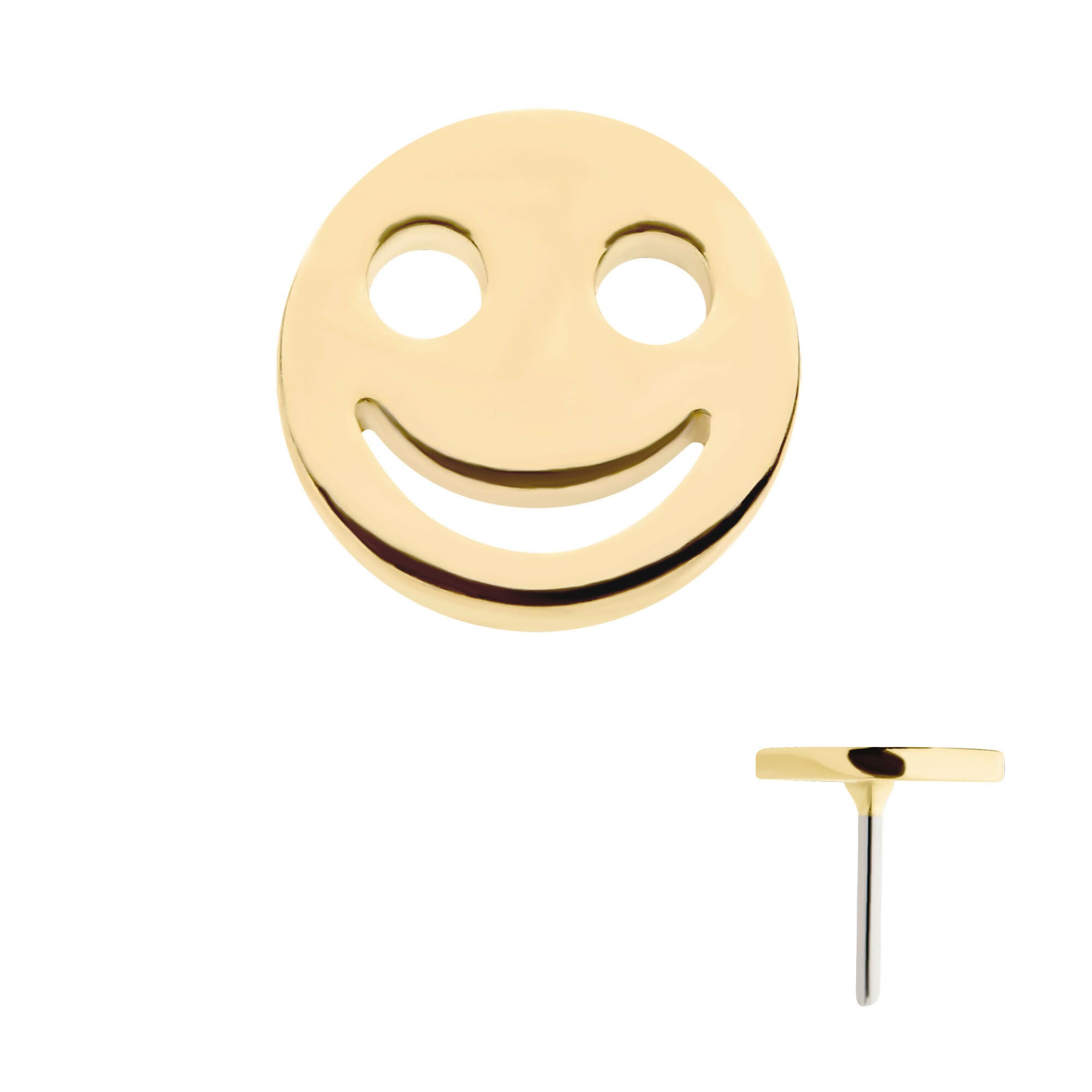 Cut Out Smiley Face Emoji Flatback Stud Earring / Nosering - 14Kt Gold