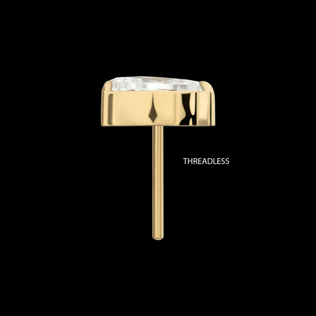 24Kt Gold PVD Titanium Threadless Double V-Prong Marquise CZ Gem Top