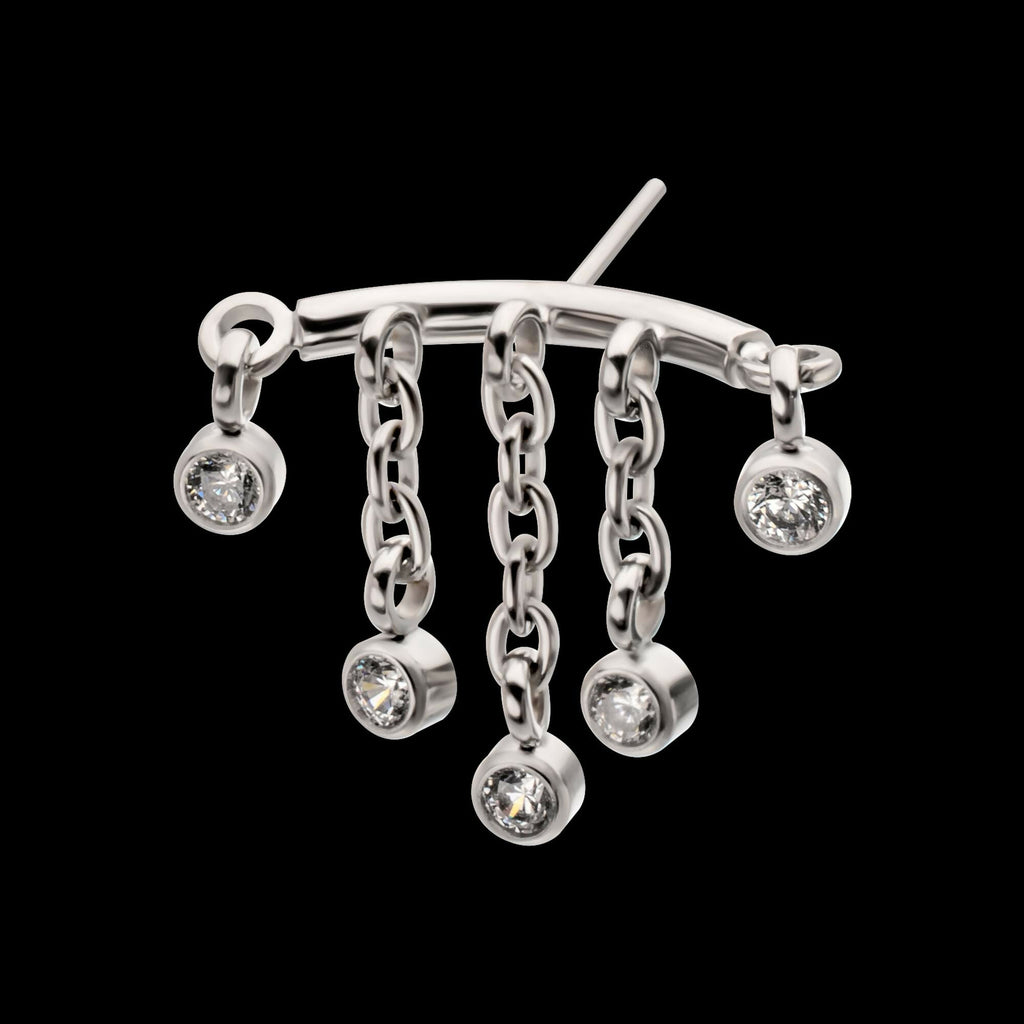 Titanium Threadless Hidden Helix Curved Bar Top with 5-Chain Bezel Gem Dangle