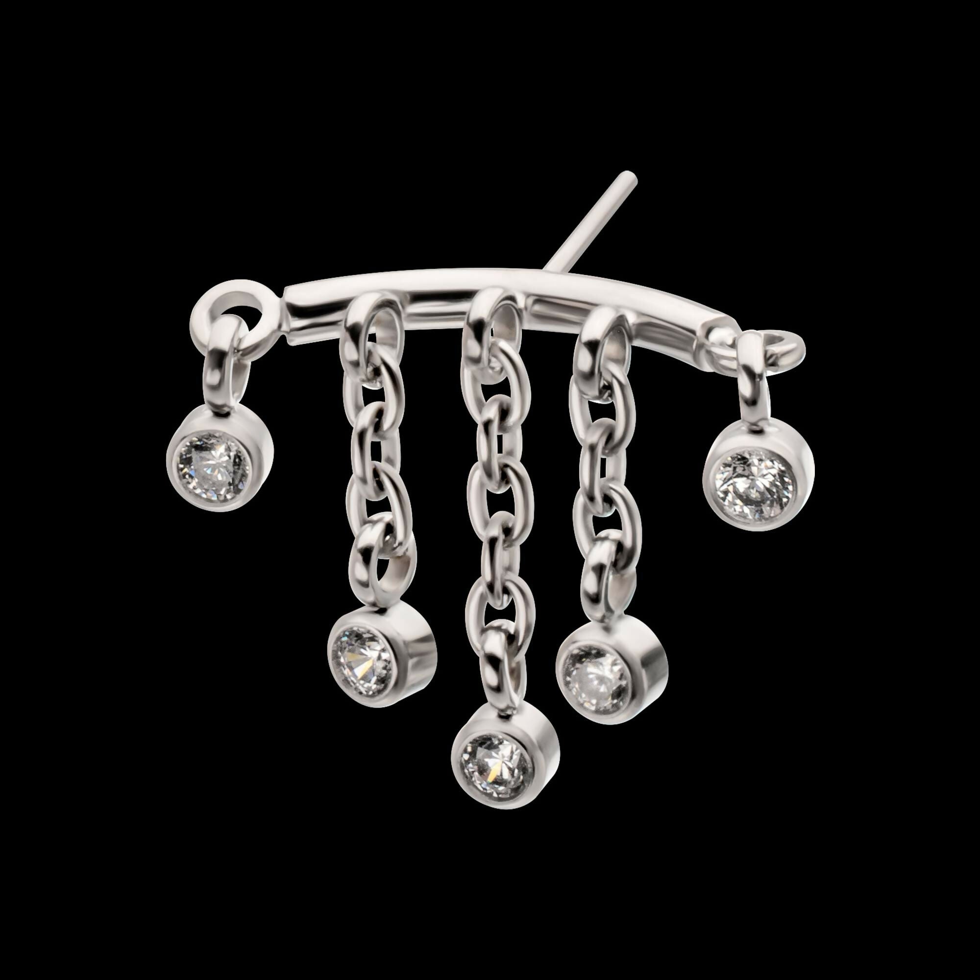 Titanium Threadless Hidden Helix Curved Bar Top with 5-Chain Bezel Gem Dangle