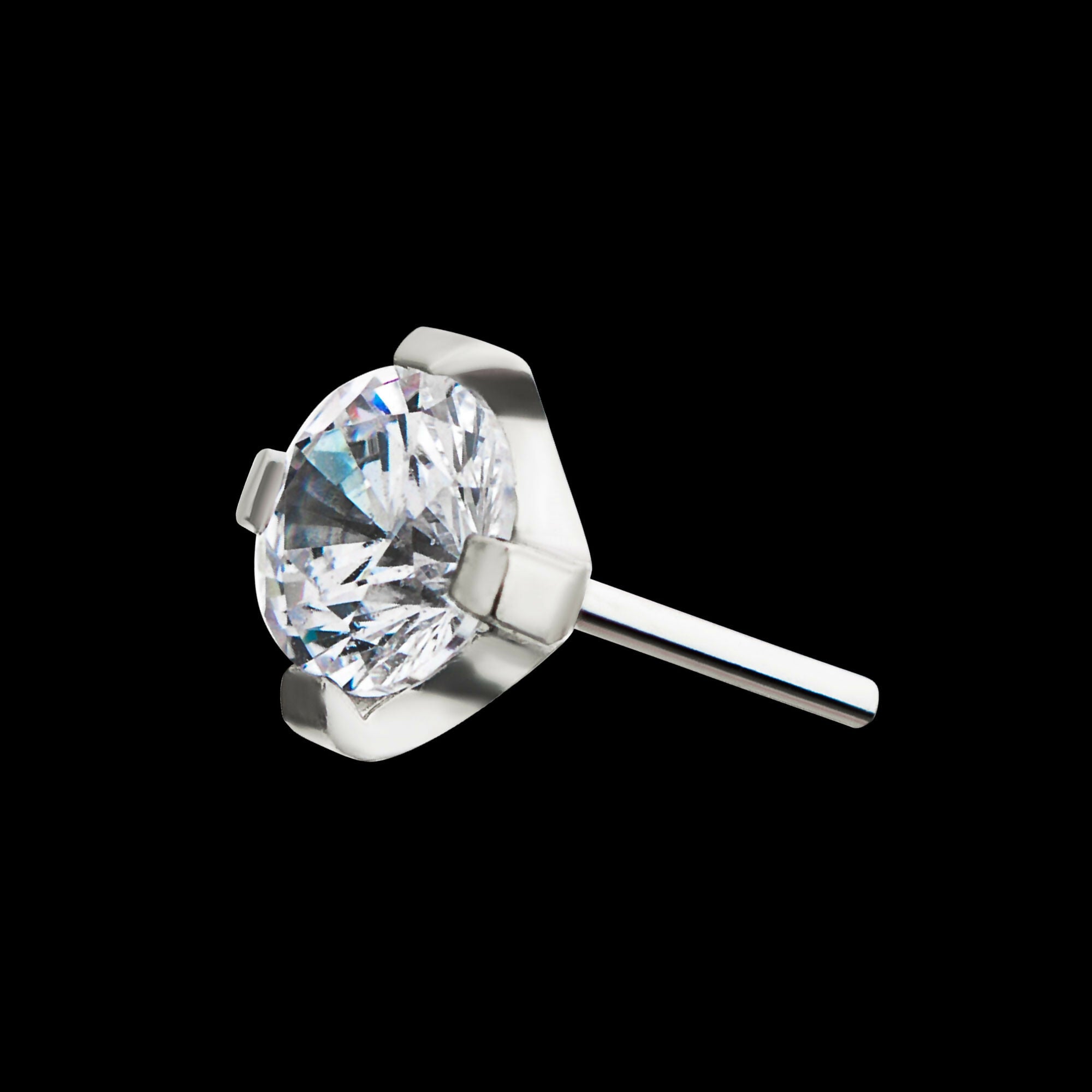 Titanium Threadless with 4-Prong Set CZ Front Facing Top