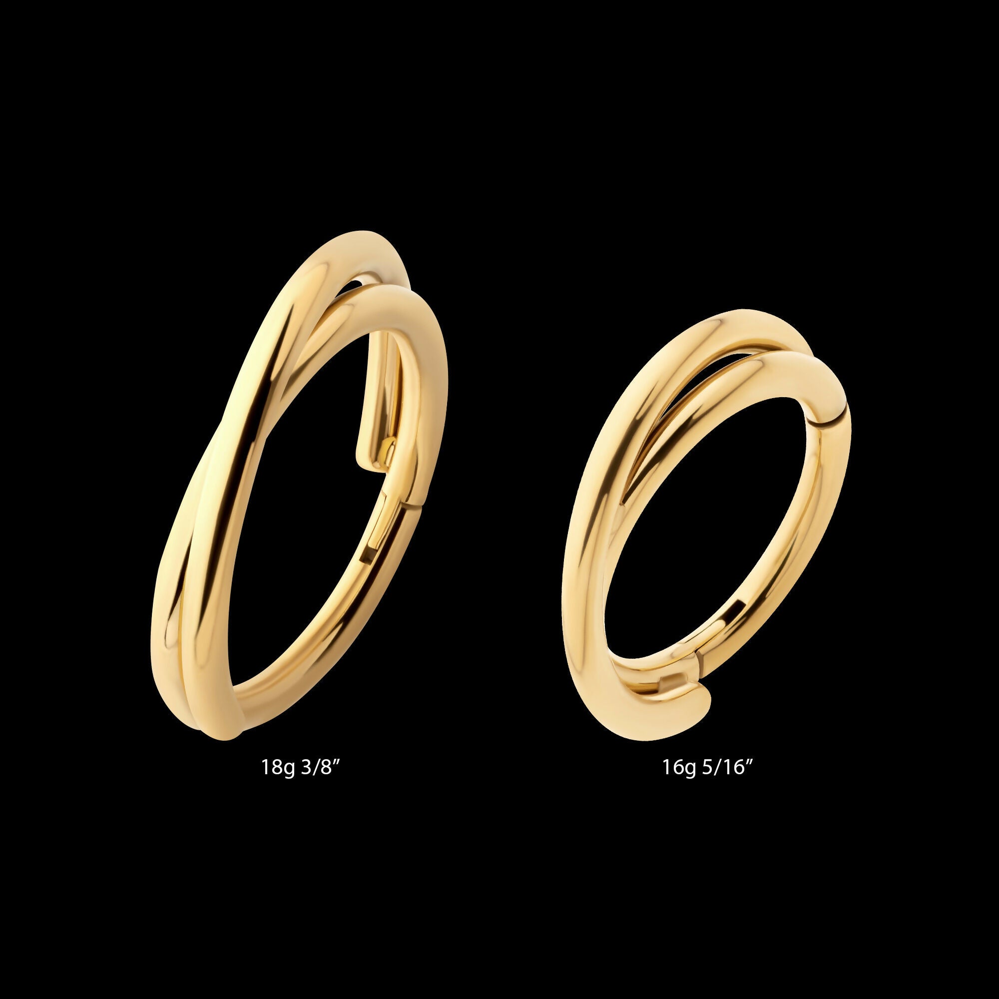 24Kt Gold PVD Titanium Double Hoop Side Facing Hinged Segment Clicker Earring / Nosering