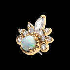 14Kt Yellow Gold Threadless with White Synthetic Opal, Round & Marquise Clear CZ Tiara Cluster Top