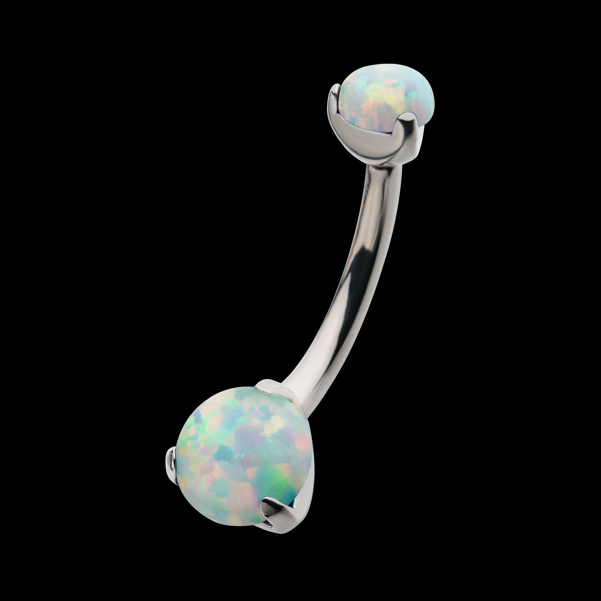 Internally Threaded with Prong Set Round Synthetic Opal Fixed Navel Earring / Nosering – Titanium