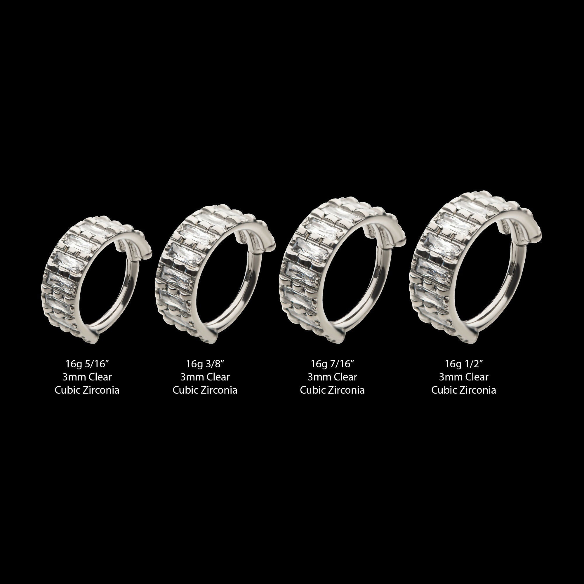 Step Cut Multi Clear CZ Side Facing Hinged Segment Clicker Hoop Earring / Nosering – Titanium