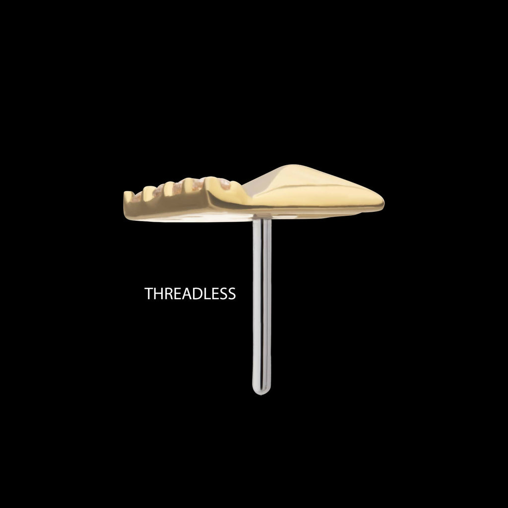 14Kt Yellow Gold Threadless Rhombus with V-Cluster Prong Set Gem Top