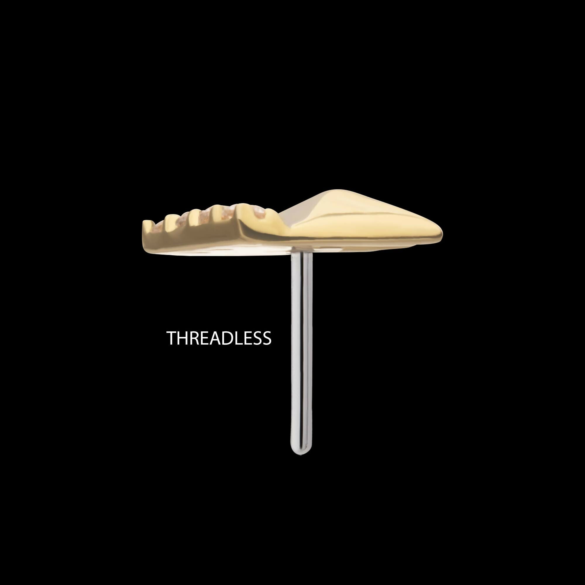 14Kt Yellow Gold Threadless Rhombus with V-Cluster Prong Set Gem Top