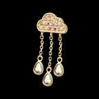 14Kt Yellow Gold Threadless Pave Round Gem Cloud Top with Bezel Pear Trio Dangle