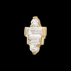 14Kt Gold Threadless 3D Geometric Baguette & Round Gem Top