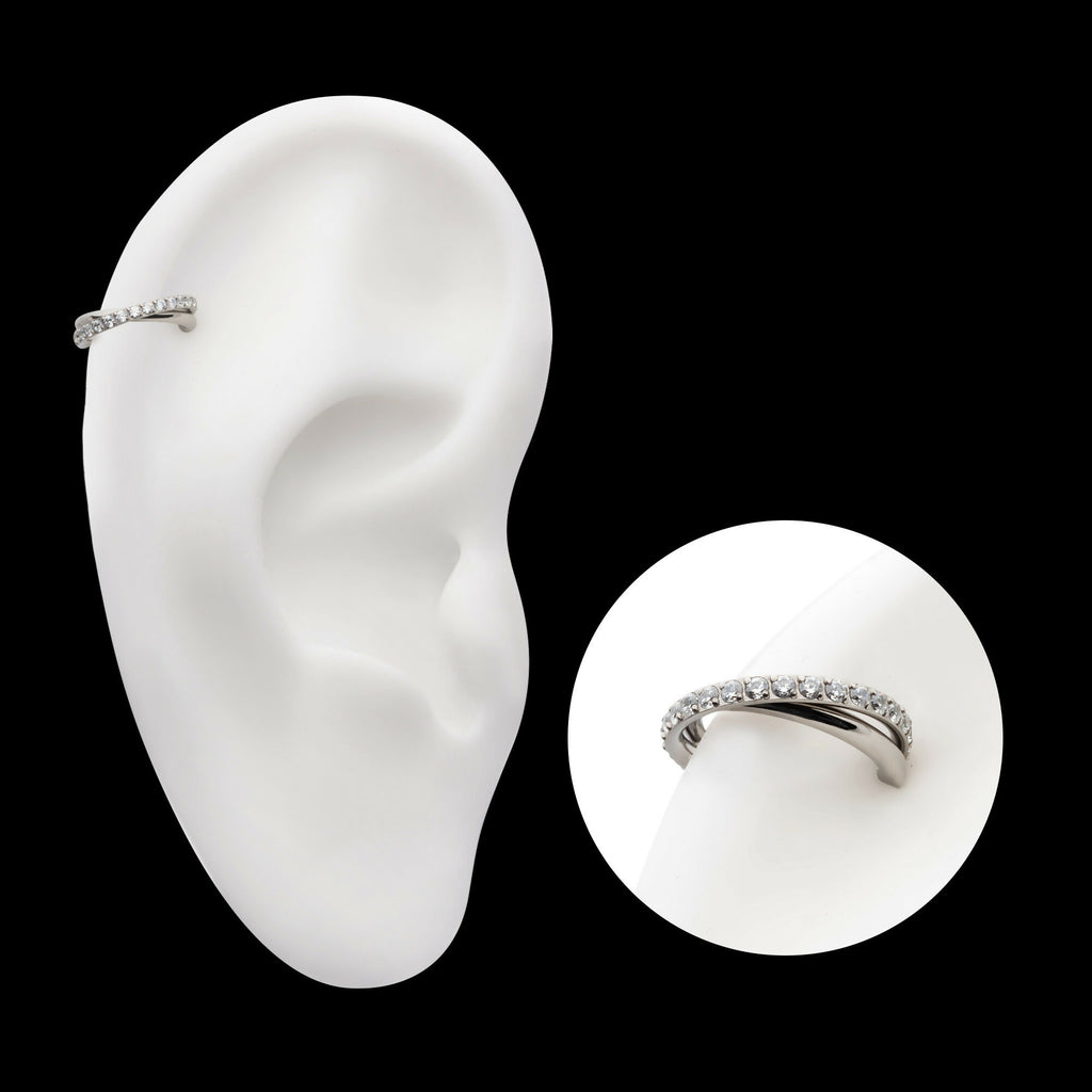 Double Hoop Side Facing Hinged Segment Clicker with CNC Set Round CZ Earring / Nosering – Titanium