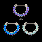 12-Cluster CZ/Opal Septum Clickers Hoop Earring / Nosering – Titanium