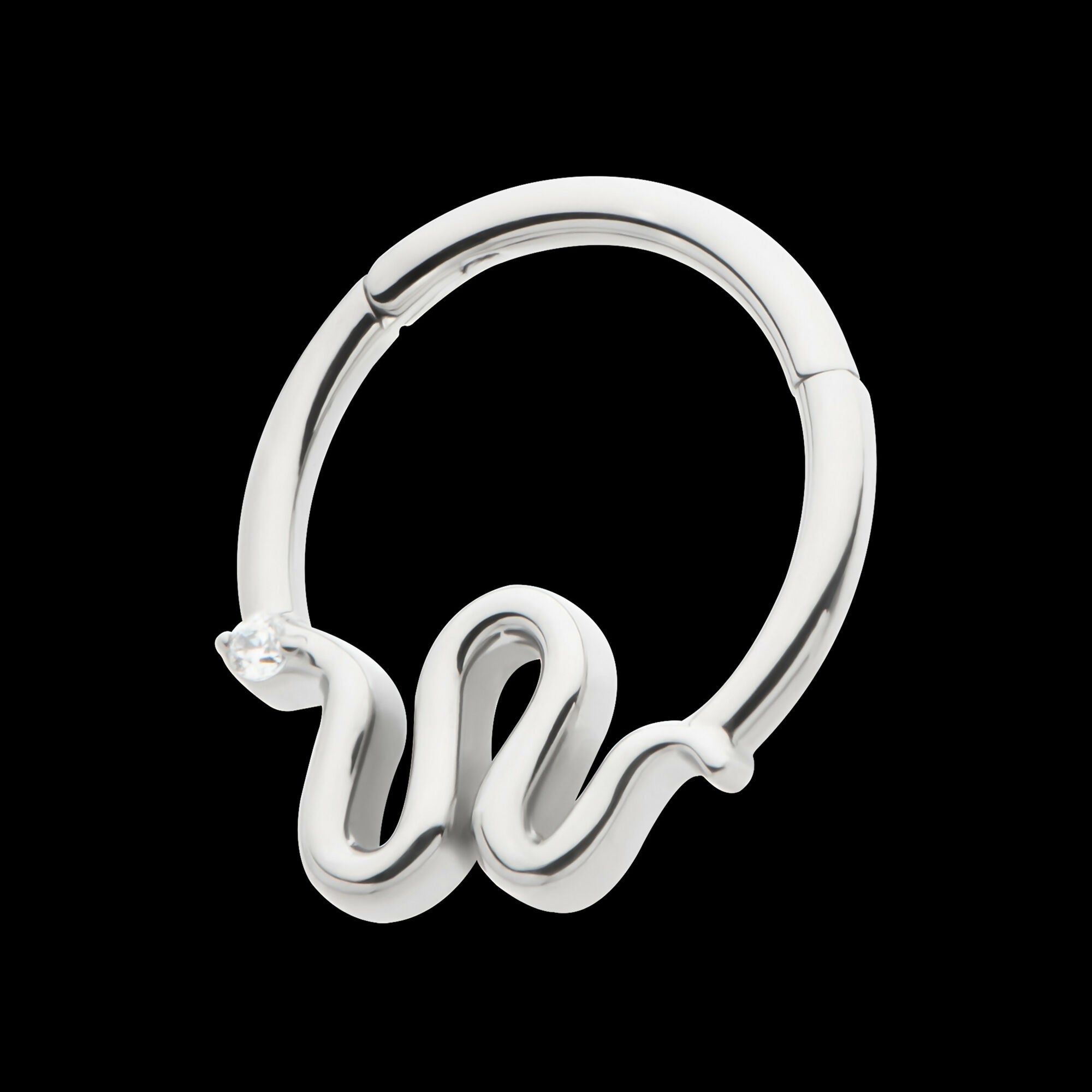 Pronged Round CZ Snake Front Facing Hinged Segment Clicker Hoop Earring / Nosering – Titanium