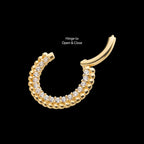 Prong Set Clear CZ Beaded Edge Front Facing Hinged Segment Clicker Hoop Earring / Nosering – 14Kt Yellow Gold