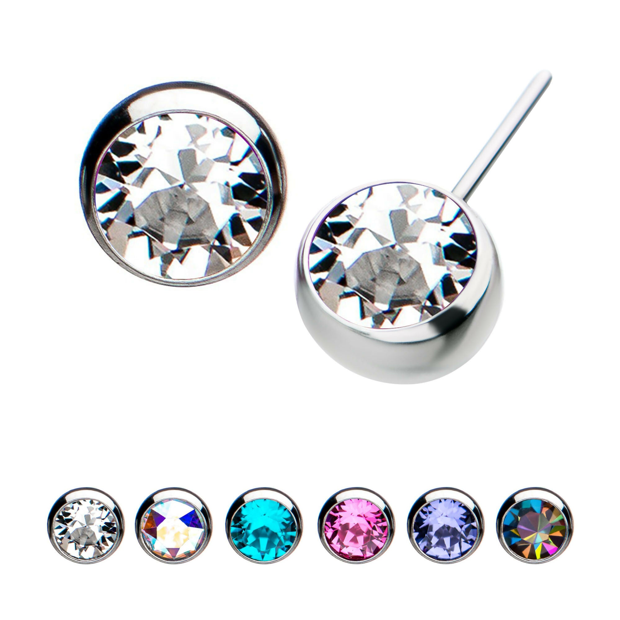 Bezel Set Swarovski Crystal Side Facing Flatback Stud Earring / Nosering - Swarovski Crystal in Titanium