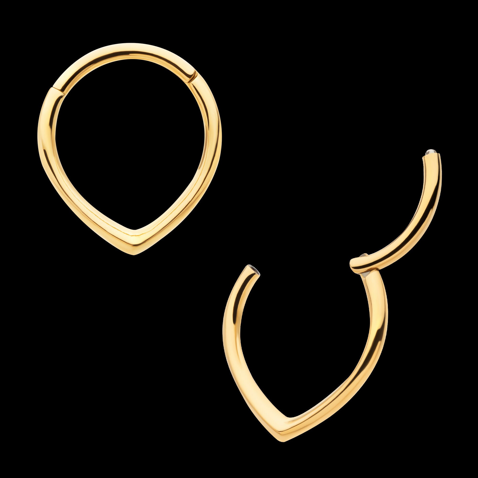 24Kt Gold PVD Titanium Teardrop Hinged Segment Clicker Hoop Earring / Nosering