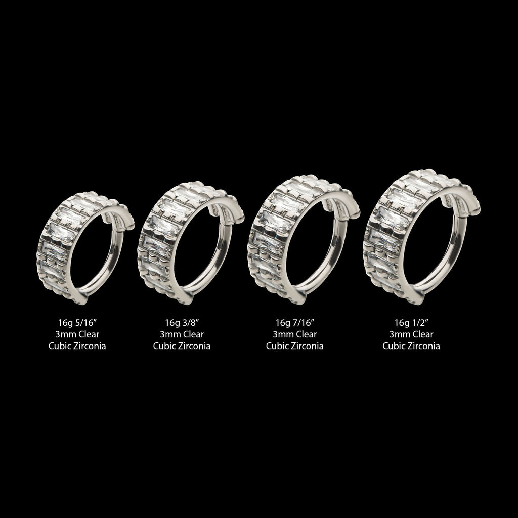 Step Cut Multi Clear CZ Side Facing Hinged Segment Clicker Hoop Earring / Nosering – Titanium