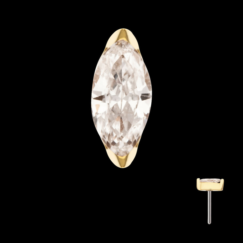 14Kt Yellow Gold Threadless 2-Prong Marquise Lab-Grown Diamond Top