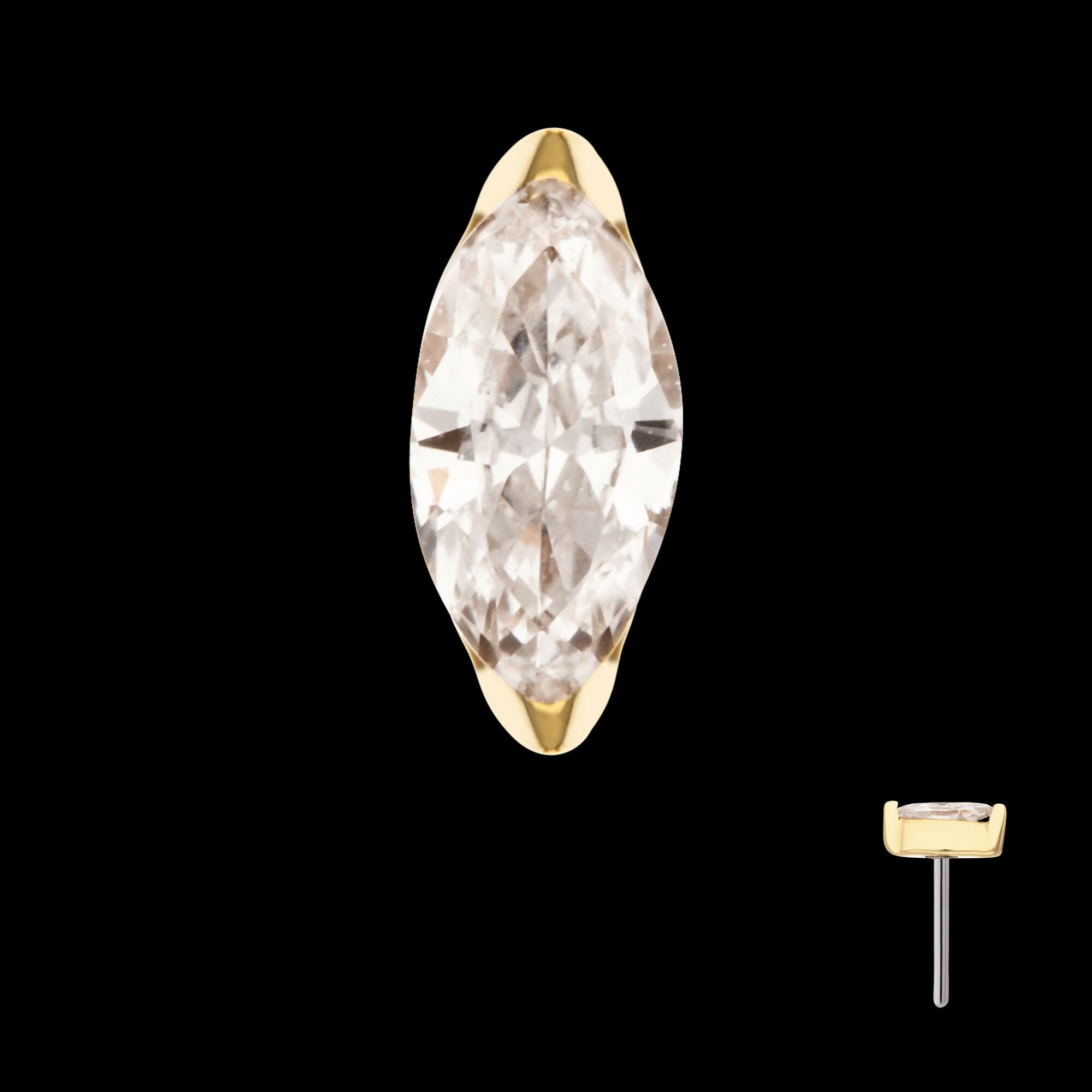 14Kt Yellow Gold Threadless 2-Prong Marquise Lab-Grown Diamond Top