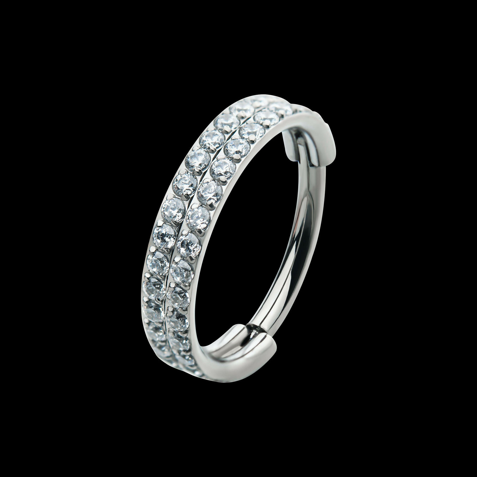 Double Row Prong Set Round CZ/Opal Side Facing Hinged Segment Clicker Hoop Earring / Nosering – Titanium