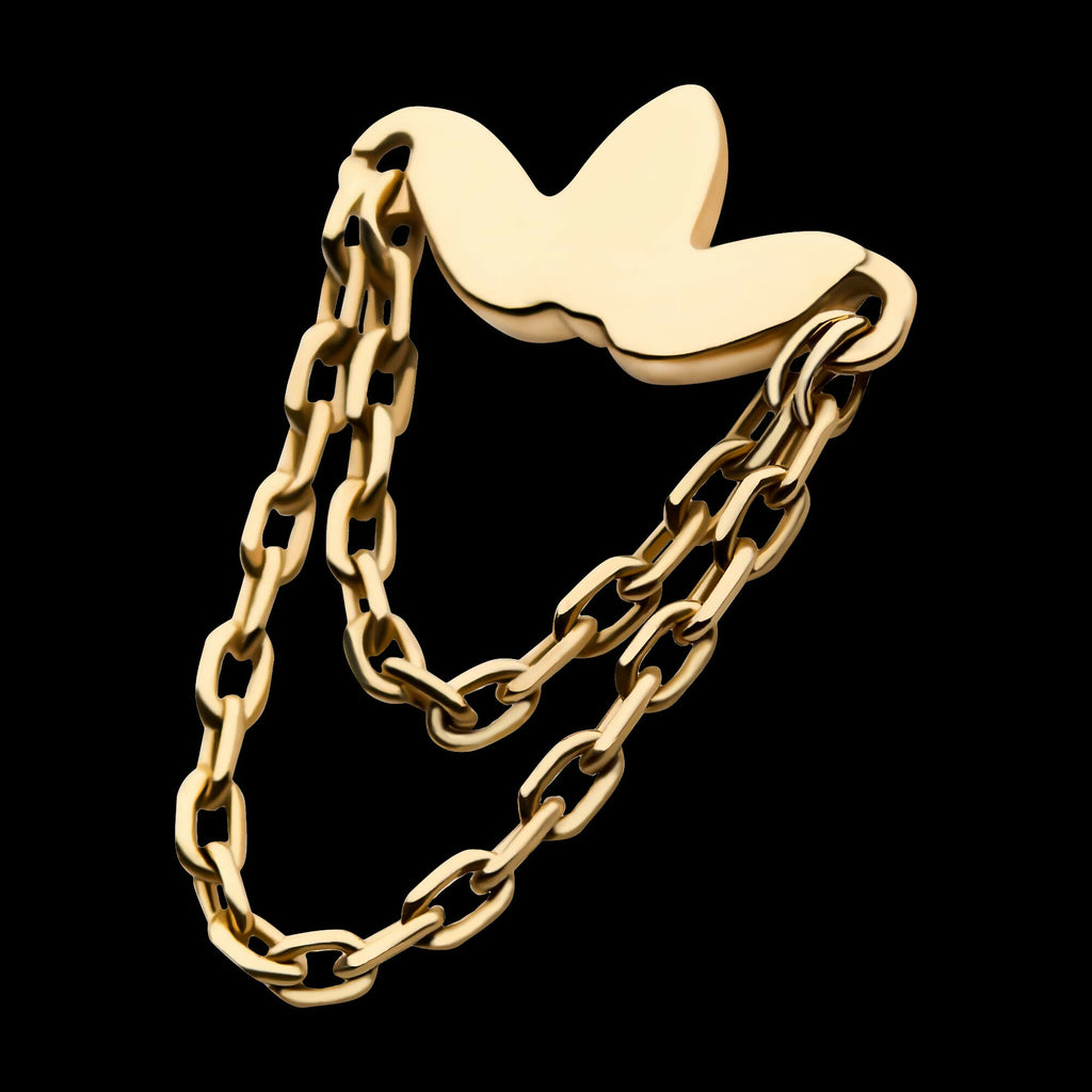 14Kt Yellow Gold Threadless Flower Top with 2 Dangling Chains