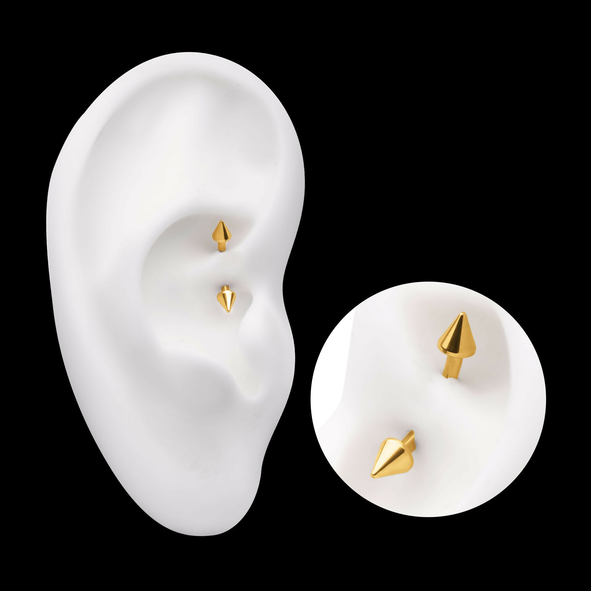 24KT Gold PVD Titanium Internally Threaded Spike End Curved Barbell Earring / Nosering
