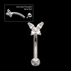 Internally Threaded Butterfly Fixed Top Curved Barbell with Prong Set Marquise & Round Gem Earring / Nosering – Titanium