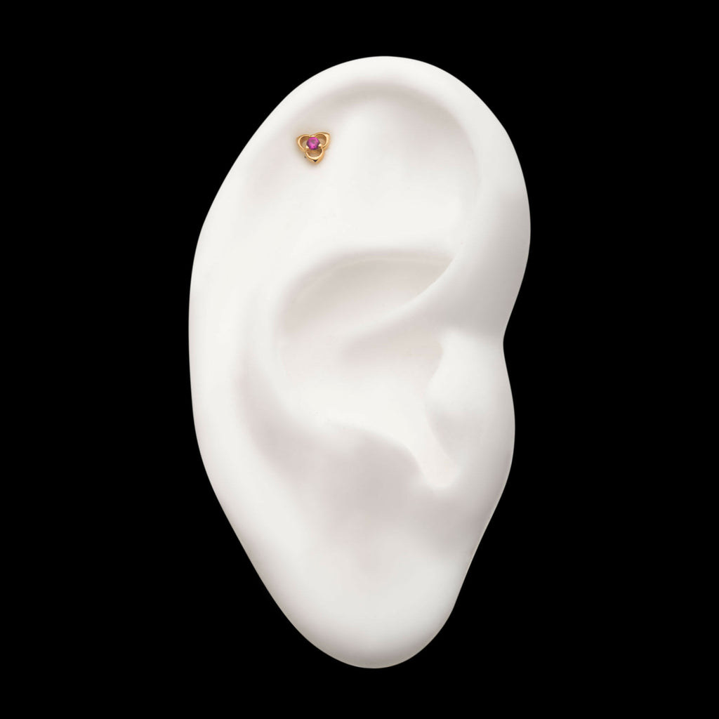 14Kt Yellow Gold Threadless Pronged Pink CZ Trinity Knot Top