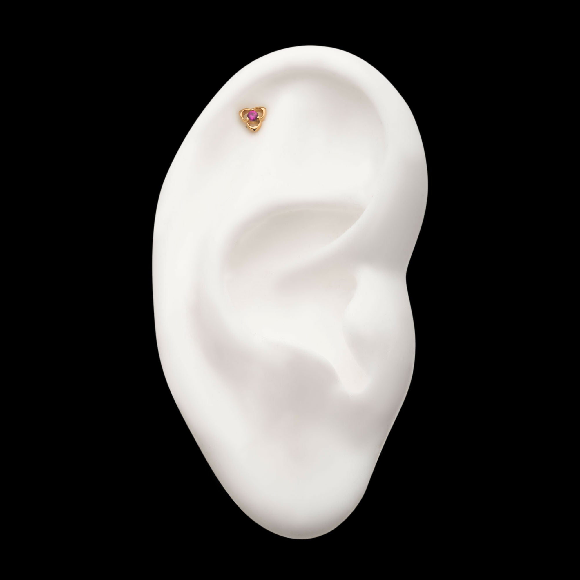 14Kt Yellow Gold Threadless Pronged Pink CZ Trinity Knot Top