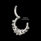 Triple Moon Phase with Prong Set Gem Cluster Front Facing Hinged Segment Clicker Hoop Earring / Nosering – Titanium