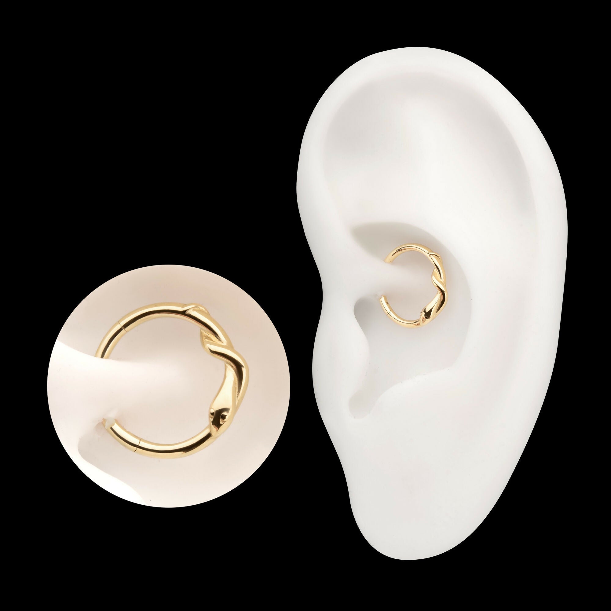 Snake Twisted Front Facing Hinged Segment Clicker Hoop Earring / Nosering – 14Kt Yellow Gold