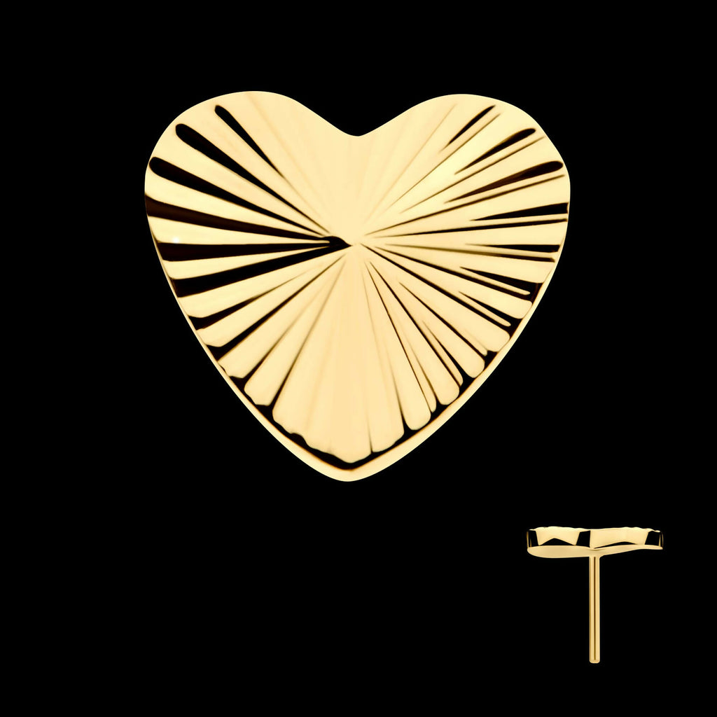 24Kt Gold PVD Titanium Threadless Corrugated Heart Top