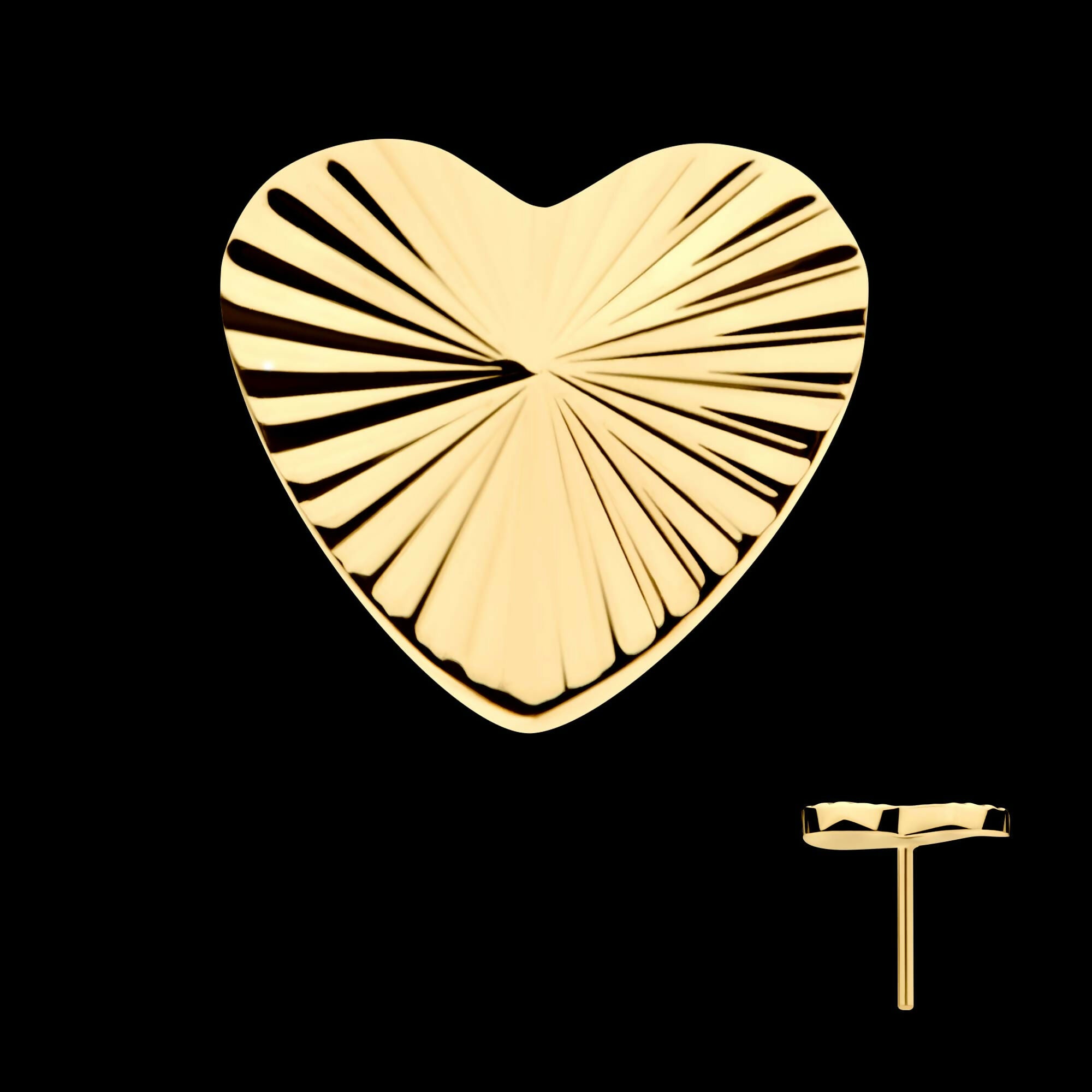 24Kt Gold PVD Titanium Threadless Corrugated Heart Top