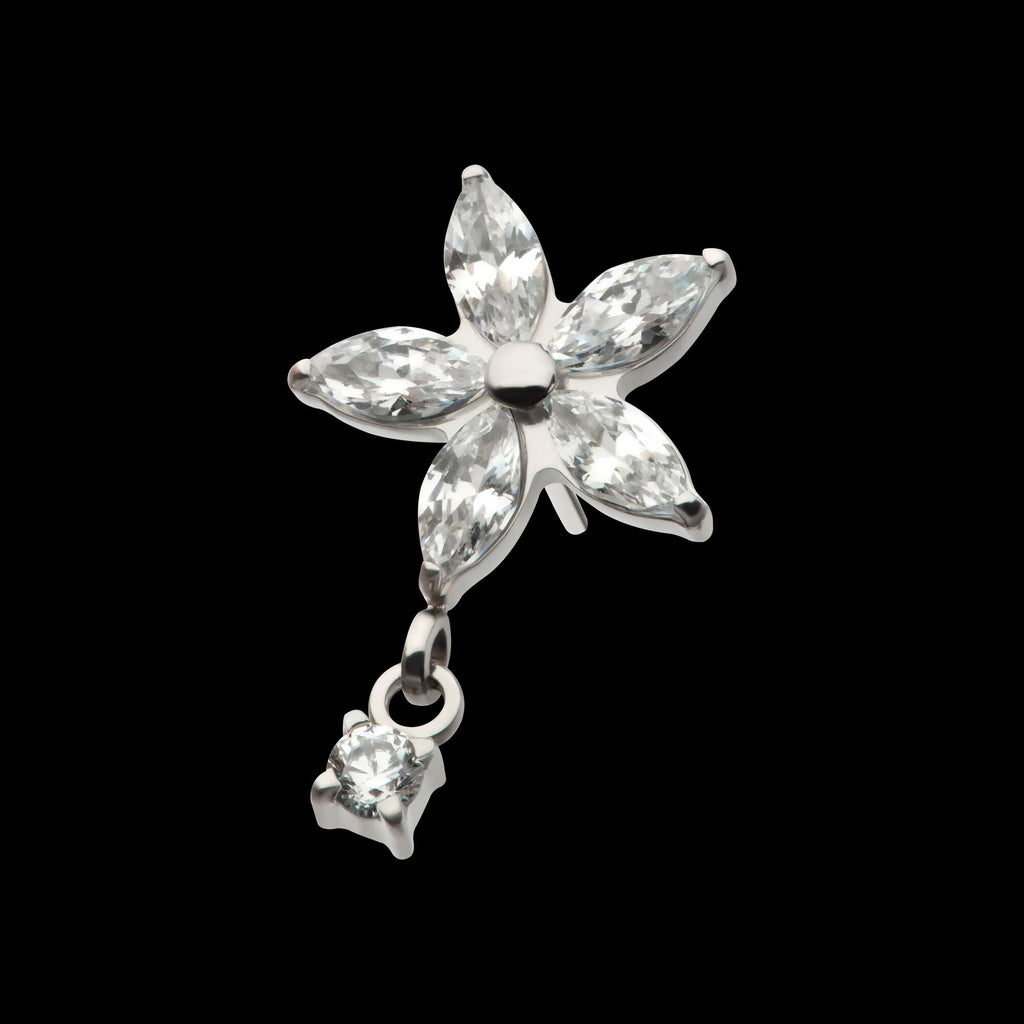 Titanium Threadless 5 Marquise CZ Flower Shape Top with Dangle Prong Set Round CZ