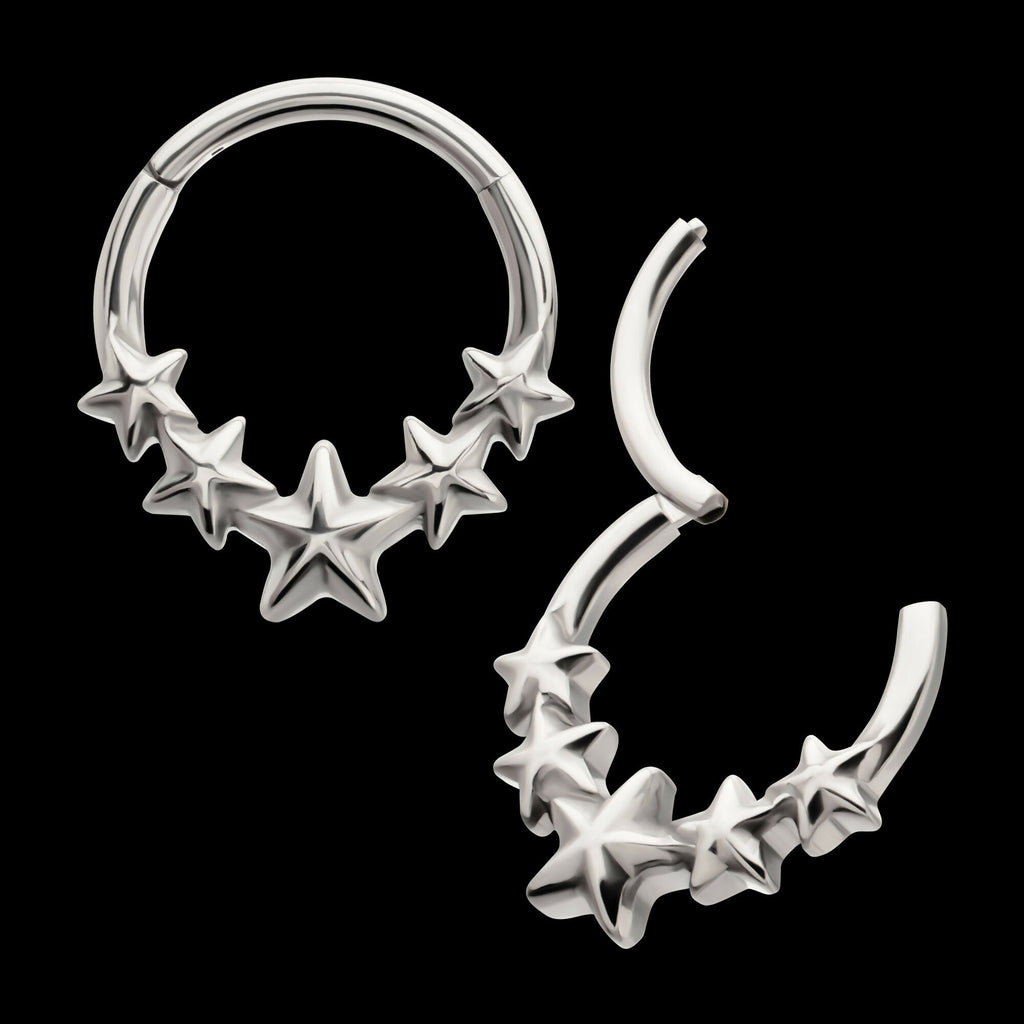 5-Star Cluster Hoop Front Facing Hinged Segment Clicker Earring / Nosering – Titanium