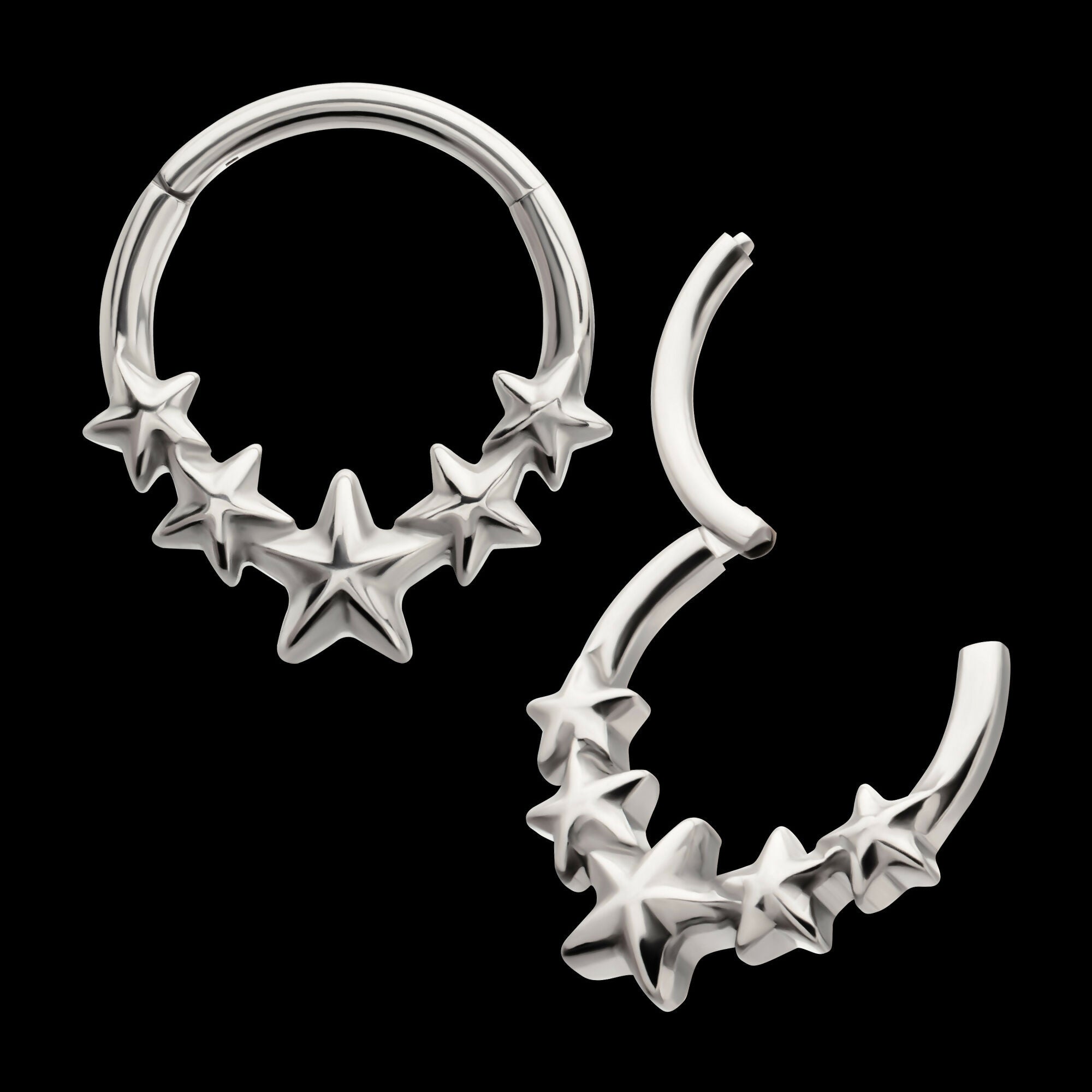 5-Star Cluster Hoop Front Facing Hinged Segment Clicker Earring / Nosering – Titanium