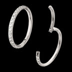Platinum PVD Titanium 1mm CNC Set Full Clear CZ Eternity Gem Side Facing Hinged Segment Clicker Hoop Earring / Nosering