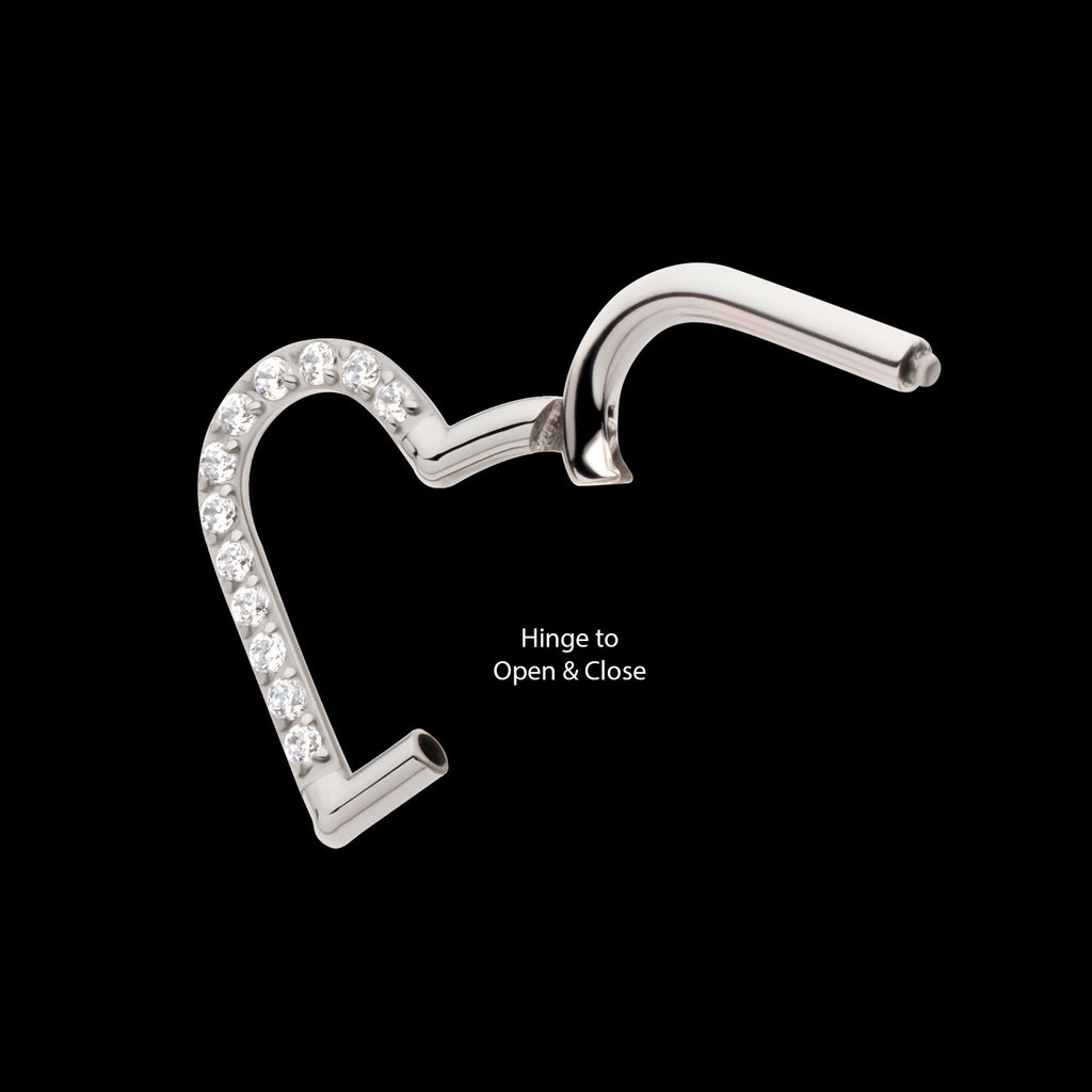 CNC Set Gem Heart Front Facing Hinged Segment Clicker (For Right Ear) Hoop Earring / Nosering – Titanium